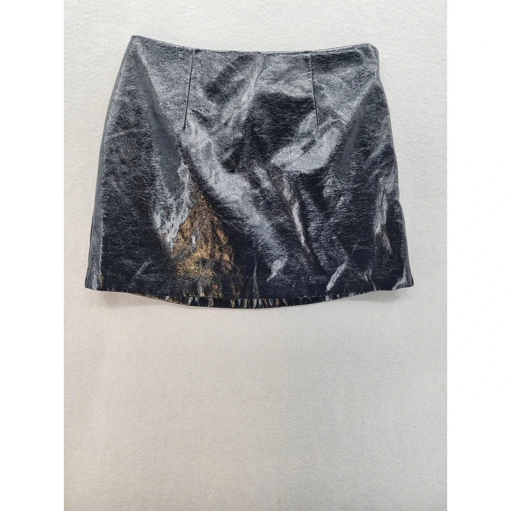 Abercrombie & Fitch Vegan Leather Metallic Crackle Mini Skort Silver Black Med